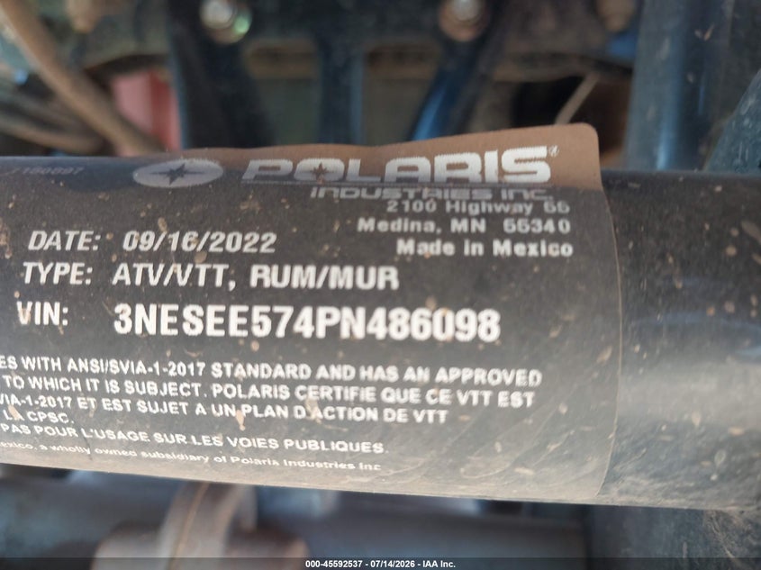 2023 Polaris Sportsman VIN: 3NESEE574PN486098 Lot: 45592537