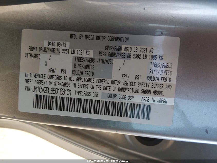 2014 Mazda Mazda5 Sport VIN: JM1CW2BL8E0163131 Lot: 45592550