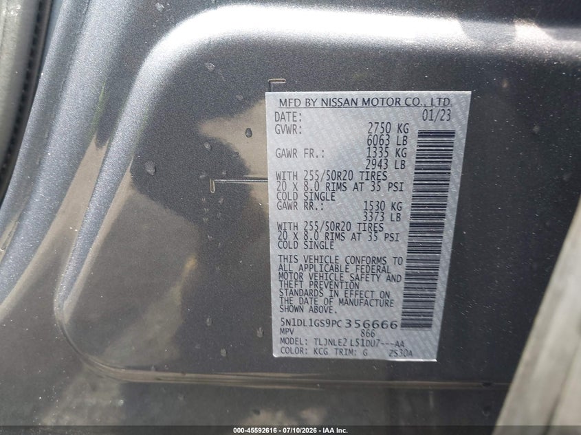 2023 Infiniti Qx60 Sensory Awd VIN: 5N1DL1GS9PC356666 Lot: 45592616
