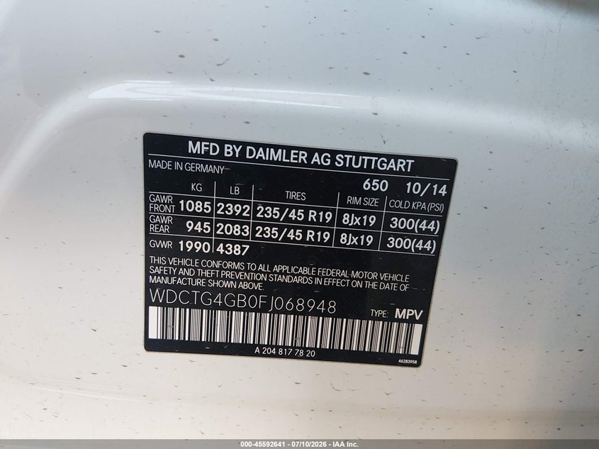 2015 Mercedes-Benz Gla 250 4Matic VIN: WDCTG4GB0FJ068948 Lot: 45592641