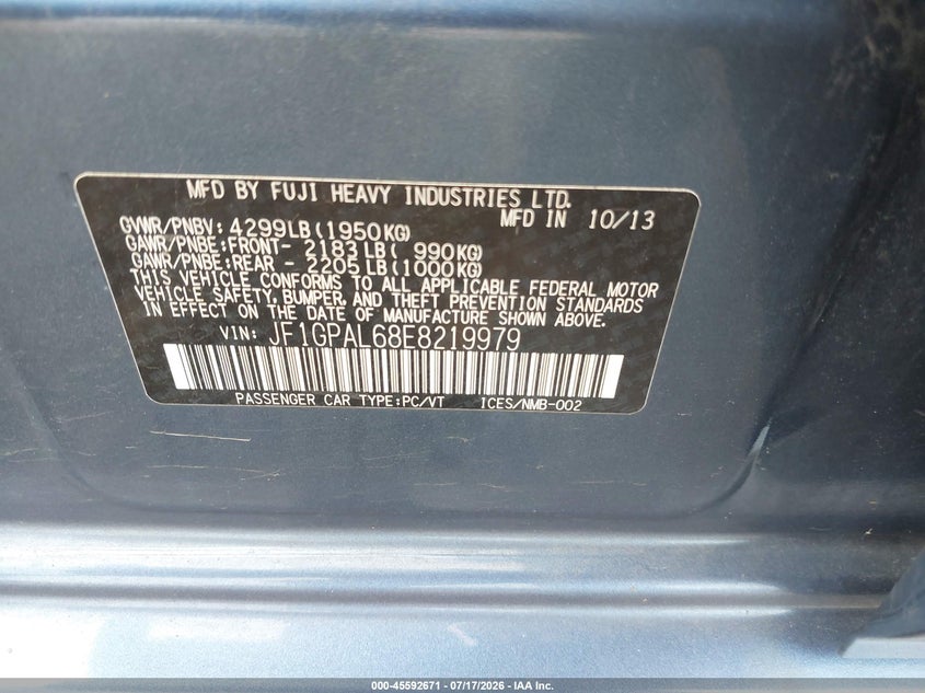 2014 Subaru Impreza 2.0I Sport Premium VIN: JF1GPAL68E8219979 Lot: 45592671