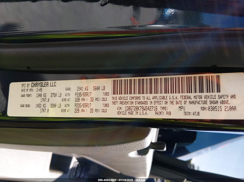 2009 Dodge Nitro Se VIN: 1D8GT28K79W542716 Lot: 45592690