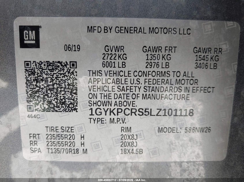 2020 Cadillac Xt6 Fwd Premium Luxury VIN: 1GYKPCRS5LZ101118 Lot: 45592712