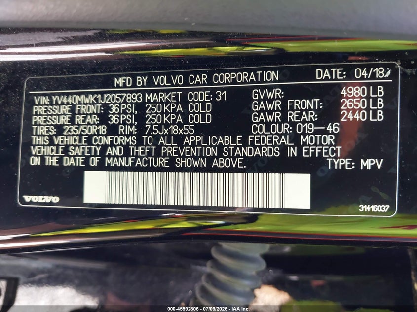 2018 Volvo V60 Cross Country T5 VIN: YV440MWK1J2057893 Lot: 45592806