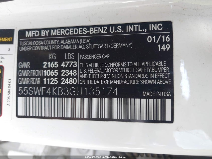 2016 Mercedes-Benz C 300 4Matic VIN: 55SWF4KB3GU135174 Lot: 45592883