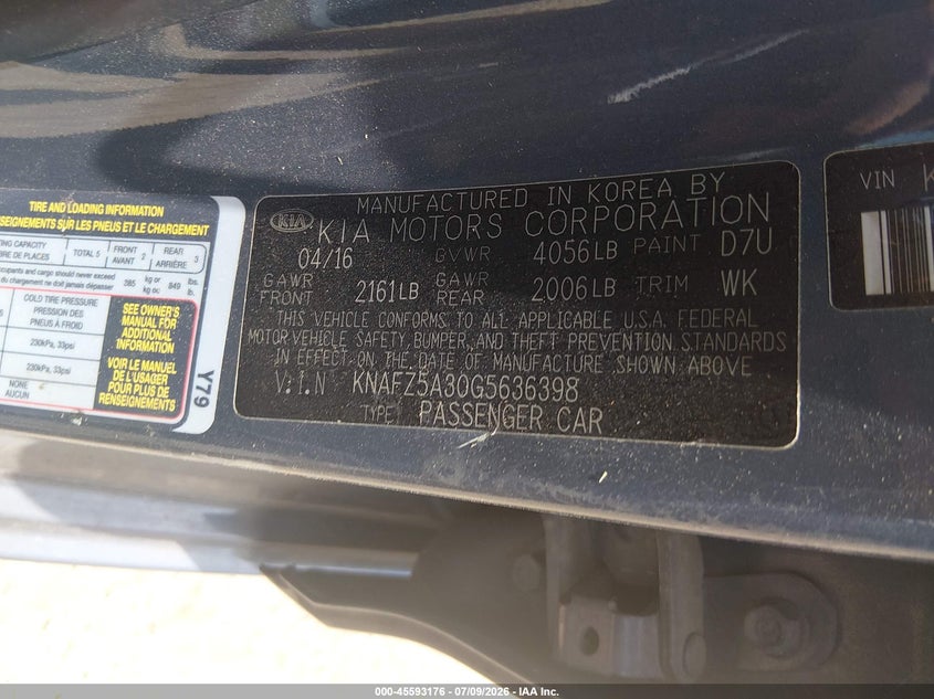 2016 KIA FORTE HATCHBACK 1.6L I-4 DI, DOHC, VVT, TURBO, 201HP