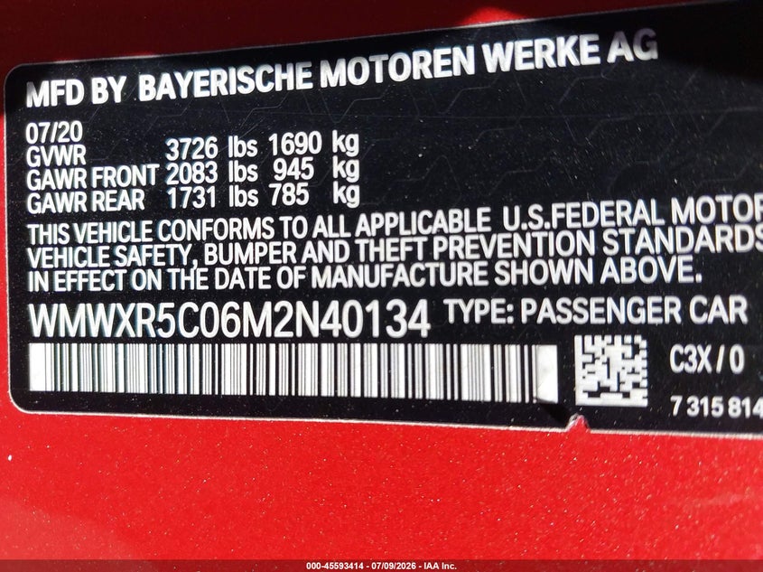 2021 Mini Hardtop Cooper S VIN: WMWXR5C06M2N40134 Lot: 45593414