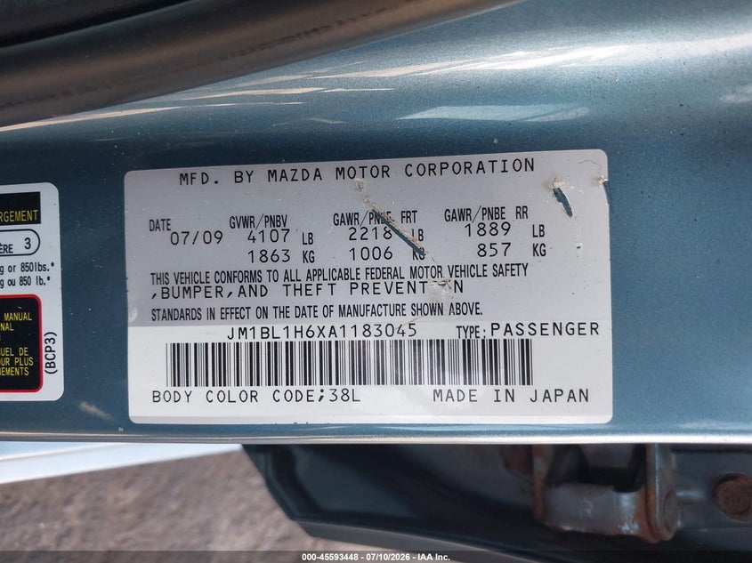 2010 MAZDA 3 HATCHBACK 2.5L I-4 DOHC, VVT, 165HP