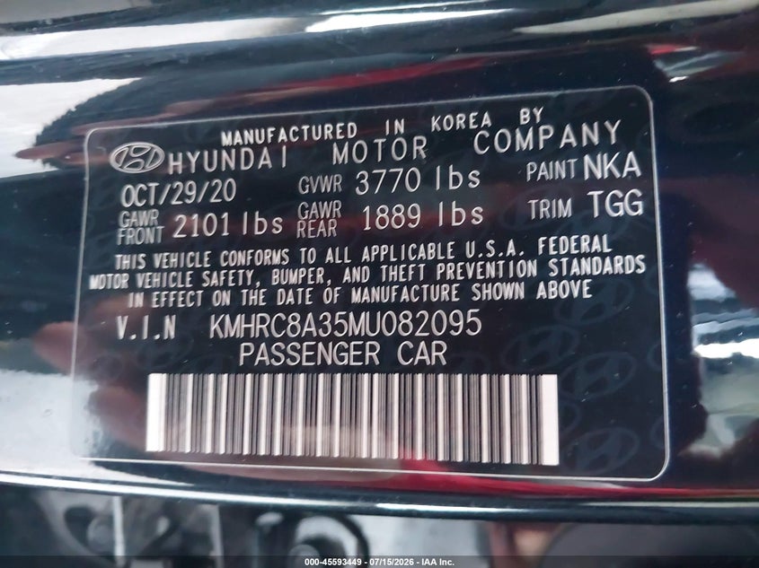 2021 Hyundai Venue Sel VIN: KMHRC8A35MU082095 Lot: 45593449
