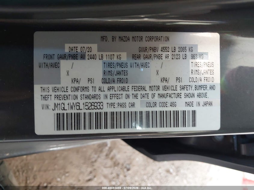 2020 Mazda Mazda6 Grand Touring Reserve VIN: JM1GL1WY6L1526933 Lot: 45593459