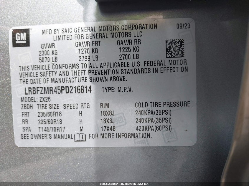 2023 Buick Envision Preferred Awd VIN: LRBFZMR45PD216814 Lot: 45593461