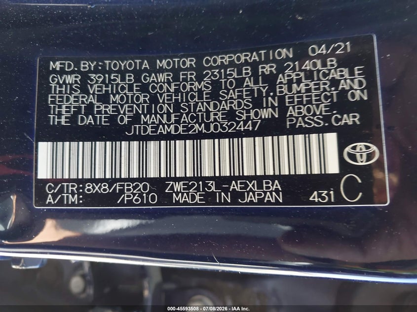 2021 TOYOTA COROLLA HYBRID LE — Photo 9