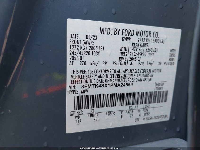 FORD MUSTANG MACH-E 2023 VIN 3FMTK4SX1PMA24559