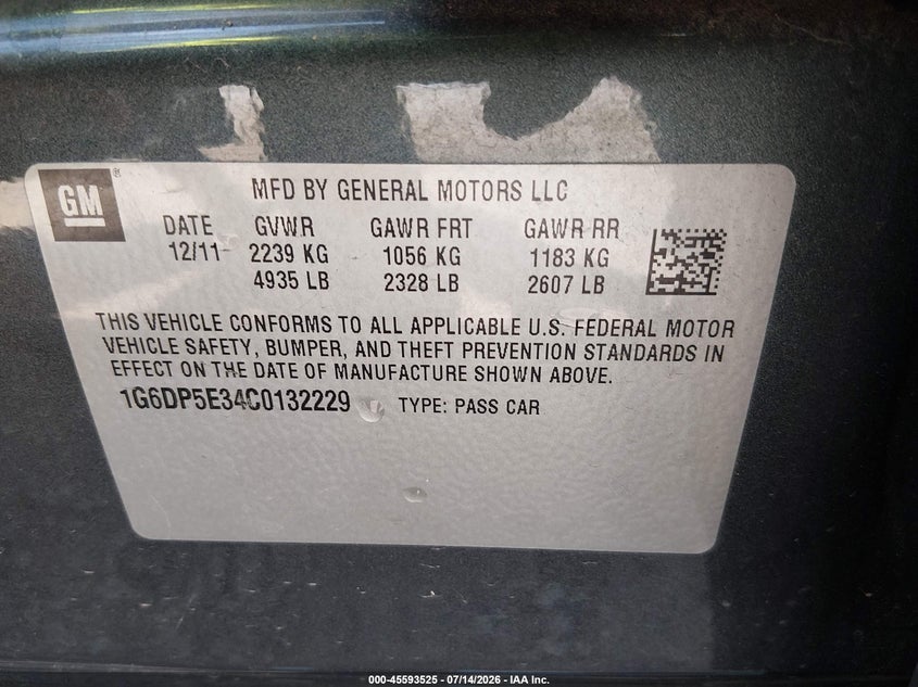 2012 Cadillac Cts Premium VIN: 1G6DP5E34C0132229 Lot: 45593525