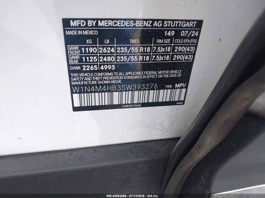 2025 Mercedes-Benz Glb 250 4Matic VIN: W1N4M4HB3SW393276 Lot: 45593566