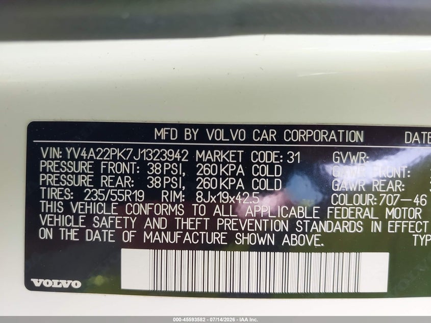 2018 Volvo Xc90 T6 Momentum VIN: YV4A22PK7J1323942 Lot: 45593582