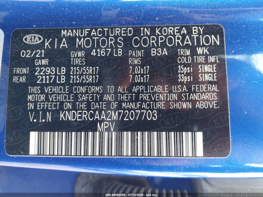 2021 Kia Seltos Ex VIN: KNDERCAA2M7207703 Lot: 45593595