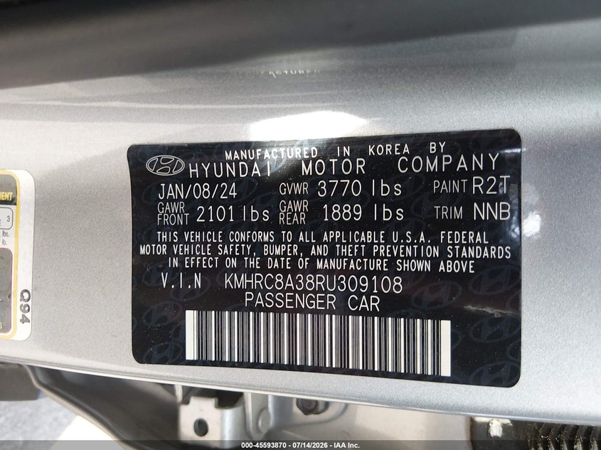 2024 Hyundai Venue Sel VIN: KMHRC8A38RU309108 Lot: 45593870