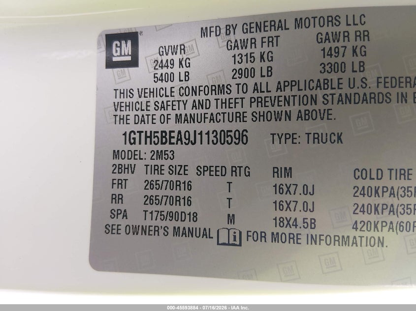 2018 GMC Canyon VIN: 1GTH5BEA9J1130596 Lot: 45593884