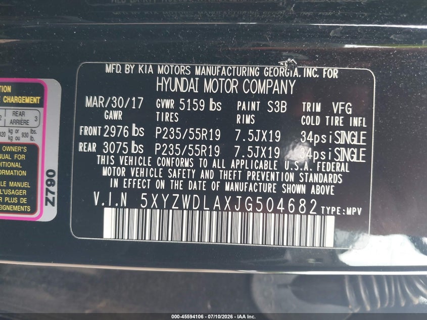 2018 Hyundai Santa Fe Sport 2.0T Ultimate VIN: 5XYZWDLAXJG504682 Lot: 45594106