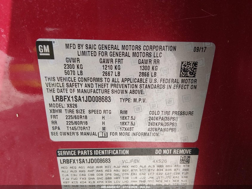 2018 Buick Envision Essence VIN: LRBFX1SA1JD008683 Lot: 45594187