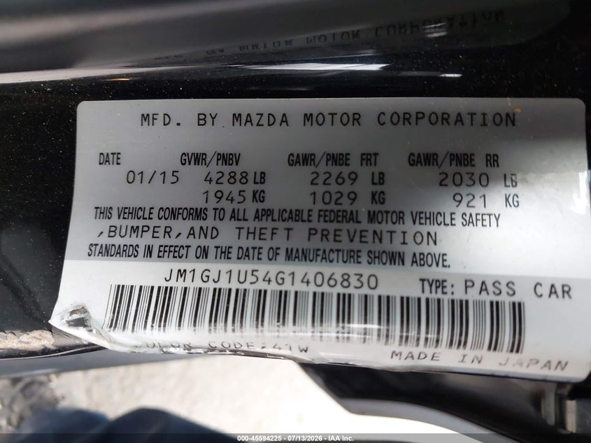 2016 Mazda Mazda6 I Sport VIN: JM1GJ1U54G1406830 Lot: 45594225