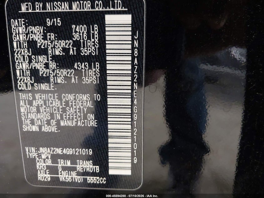 2016 Infiniti Qx80 Limited VIN: JN8AZ2NE4G9121019 Lot: 45594288