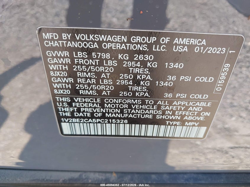 2023 Volkswagen Atlas Cross Sport 3.6L V6 Sel VIN: 1V2BE2CA5PC215326 Lot: 45594352