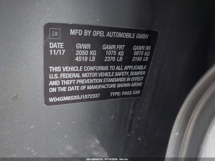 2018 Buick Regal Sportback Preferred Ii VIN: W04GM6SX0J1072337 Lot: 45594379