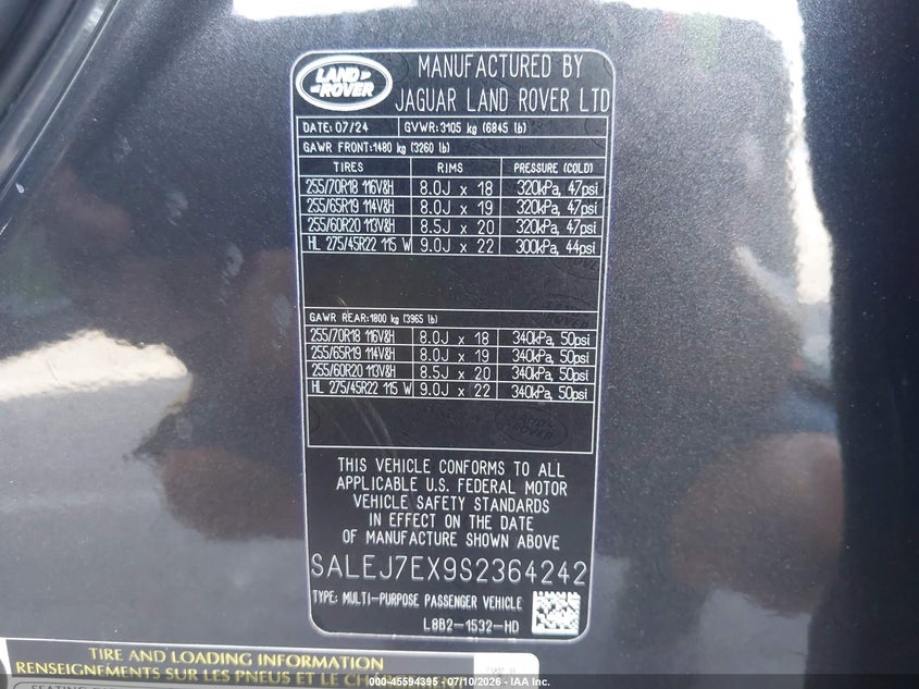 2025 Land Rover Defender 110 P300 VIN: SALEJ7EX9S2364242 Lot: 45594395