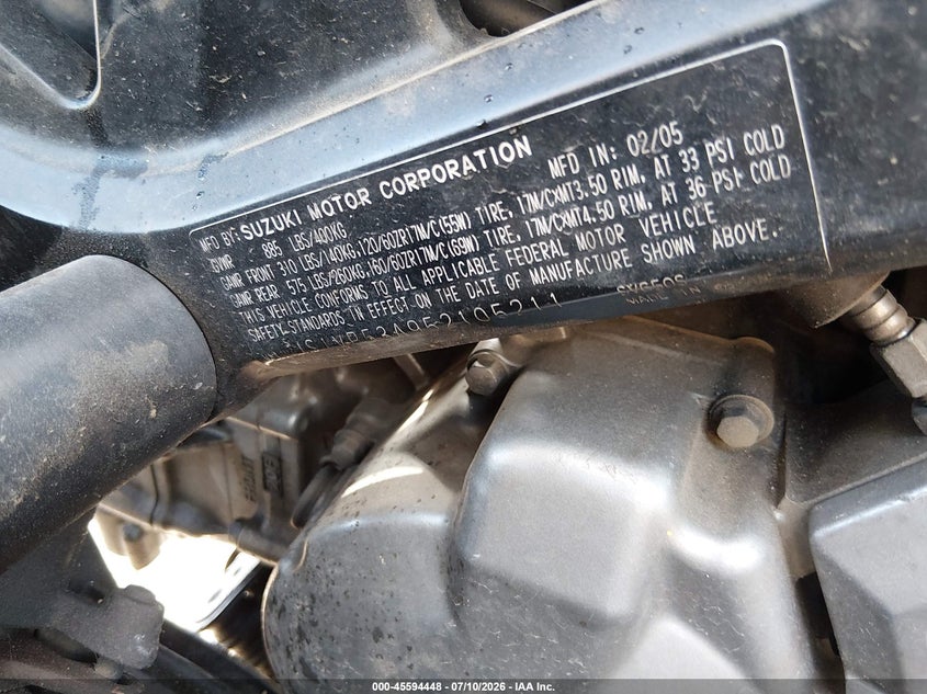2005 Suzuki Sv650 VIN: JS1VP53A952105211 Lot: 45594448