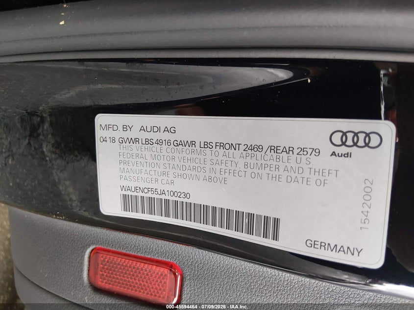 2018 Audi A5 2.0T Premium VIN: WAUENCF55JA100230 Lot: 45594464
