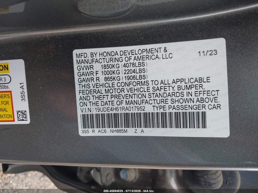 2024 Acura Integra A-Spec Technology VIN: 19UDE4H61RA017952 Lot: 45594535