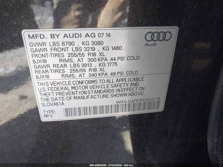 2015 AUDI Q7 SPORT UTILITY VEHICLE 3.0L V-6 DI, DOHC, VVT, SUPERCHARGER, 280HP