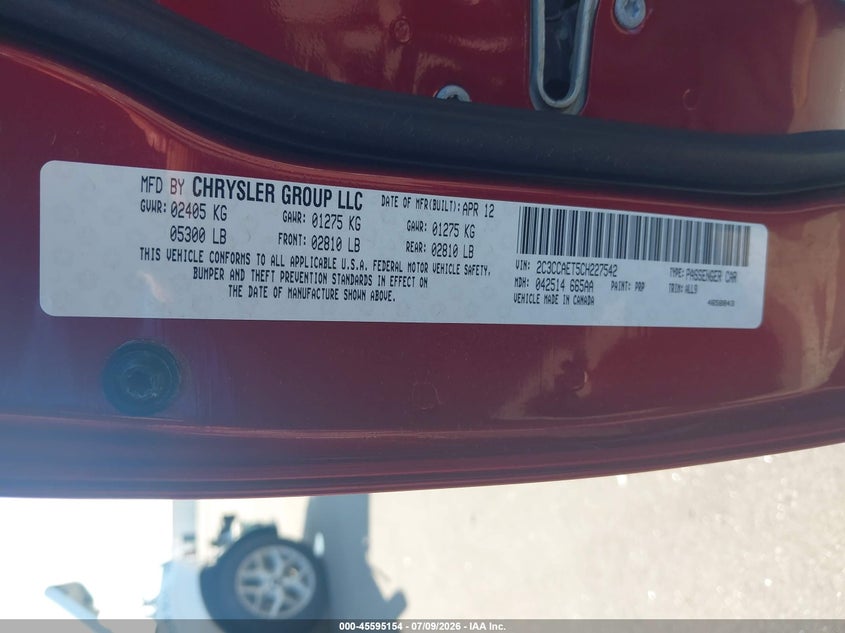 2012 Chrysler 300C VIN: 2C3CCAET5CH227542 Lot: 45595154