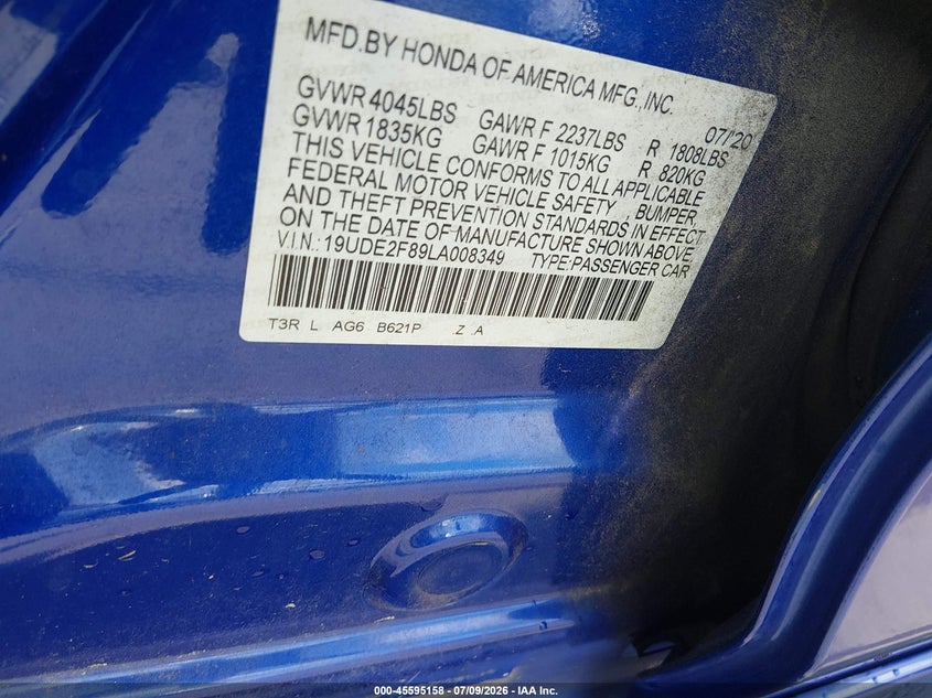 2020 Acura Ilx Premium A-Spec Packages/Technology A-Spec Packages VIN: 19UDE2F89LA008349 Lot: 45595158