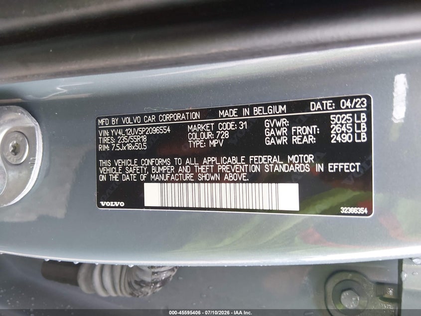 2023 Volvo Xc40 B5 Core VIN: YV4L12UV5P2096554 Lot: 45595406