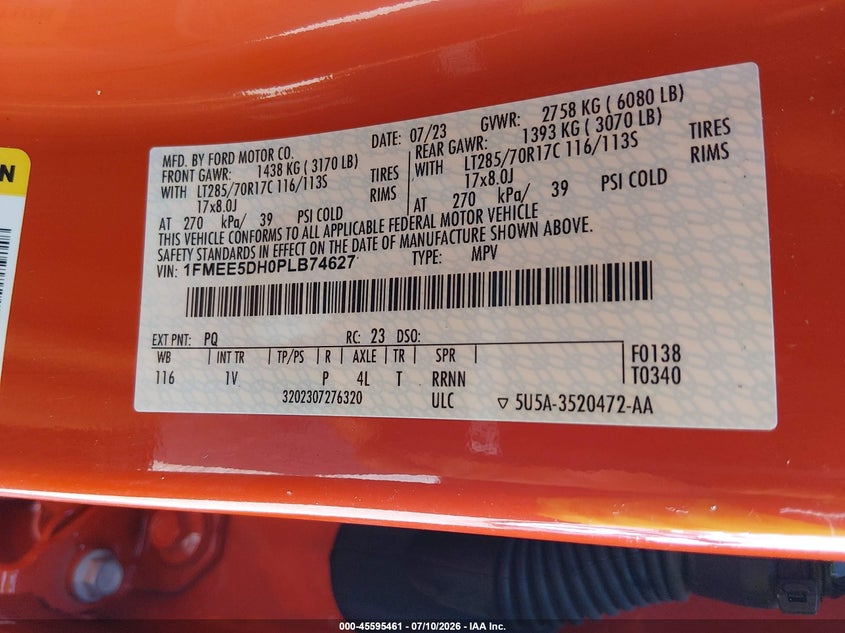 2023 Ford Bronco Badlands VIN: 1FMEE5DH0PLB74627 Lot: 45595461