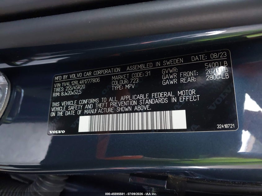 2024 Volvo Xc60 B5 Plus Dark Theme VIN: YV4L12RL4R1777806 Lot: 45595581