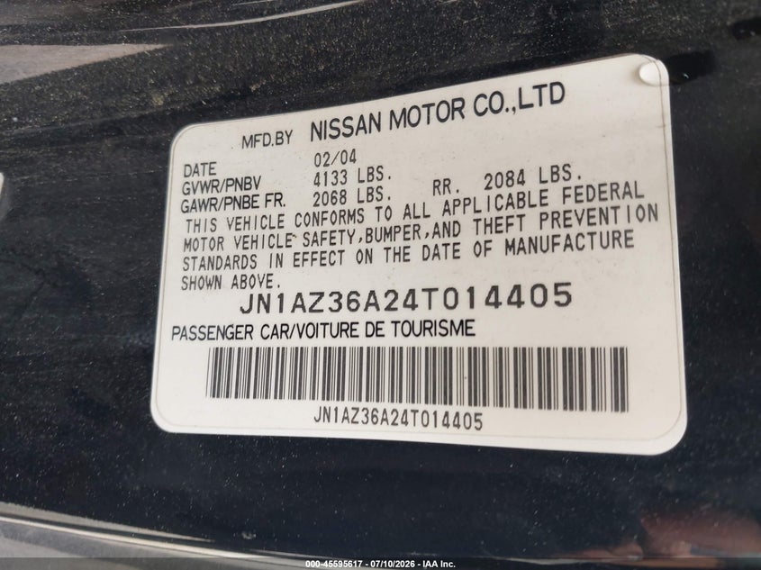 2004 Nissan 350Z Touring VIN: JN1AZ36A24T014405 Lot: 45595617