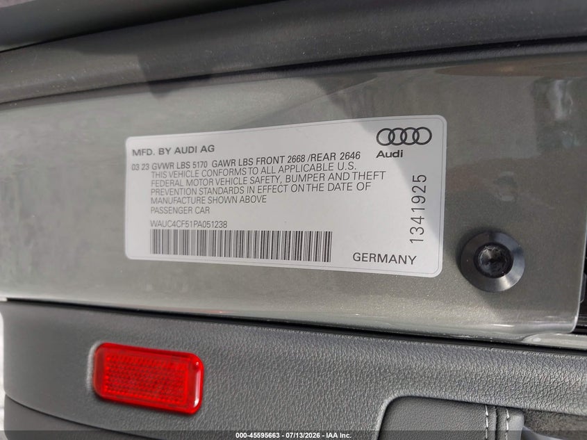 2023 Audi S5 Sportback Premium Plus Tfsi Quattro Tiptronic VIN: WAUC4CF51PA051238 Lot: 45595663