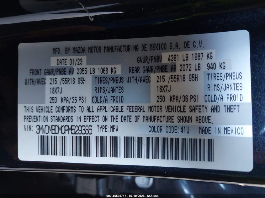 2023 Mazda Cx-30 2.5 S Premium VIN: 3MVDMBDM0PM529386 Lot: 45595717