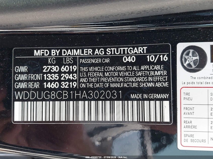 2017 Mercedes-Benz S 550 VIN: WDDUG8CB1HA302031 Lot: 45595720