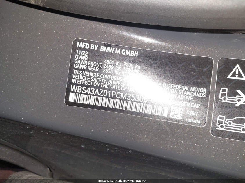 2023 BMW M4 Competition xDrive VIN: WBS43AZ01PCM35306 Lot: 45595767