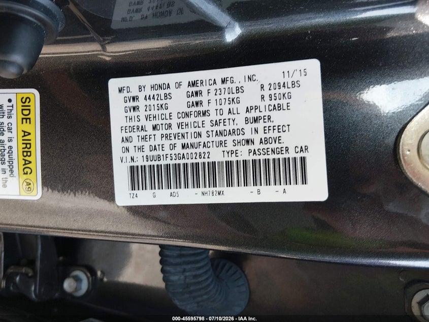 2016 Acura Tlx Tech VIN: 19UUB1F53GA002822 Lot: 45595798