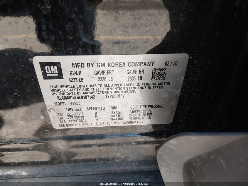 2020 Buick Encore Gx Fwd Select VIN: KL4MMDSL6LB107142 Lot: 45595885