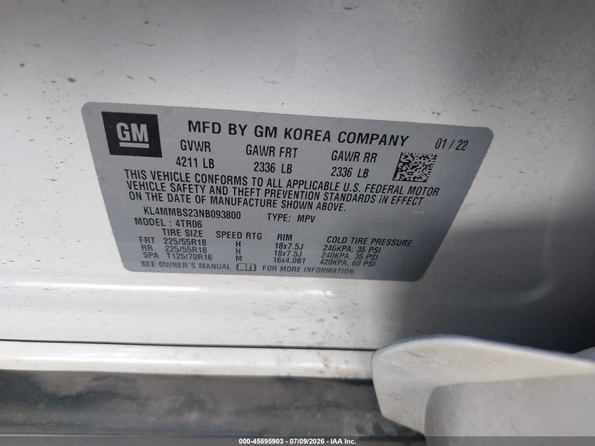 2022 Buick Encore Gx Fwd Preferred VIN: KL4MMBS23NB093800 Lot: 45595903