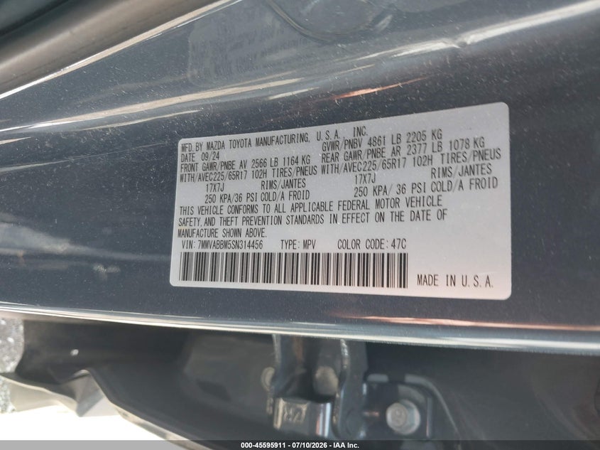 2025 Mazda Cx-50 2.5 S Preferred Package VIN: 7MMVABBM5SN314456 Lot: 45595911