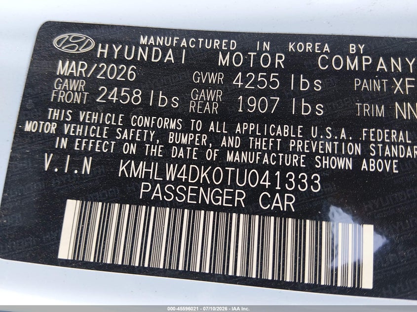 2026 Hyundai Elantra N VIN: KMHLW4DK0TU041333 Lot: 45596021