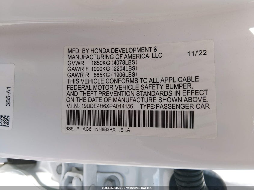 2023 Acura Integra A-Spec Technology VIN: 19UDE4H6XPA014156 Lot: 45596026